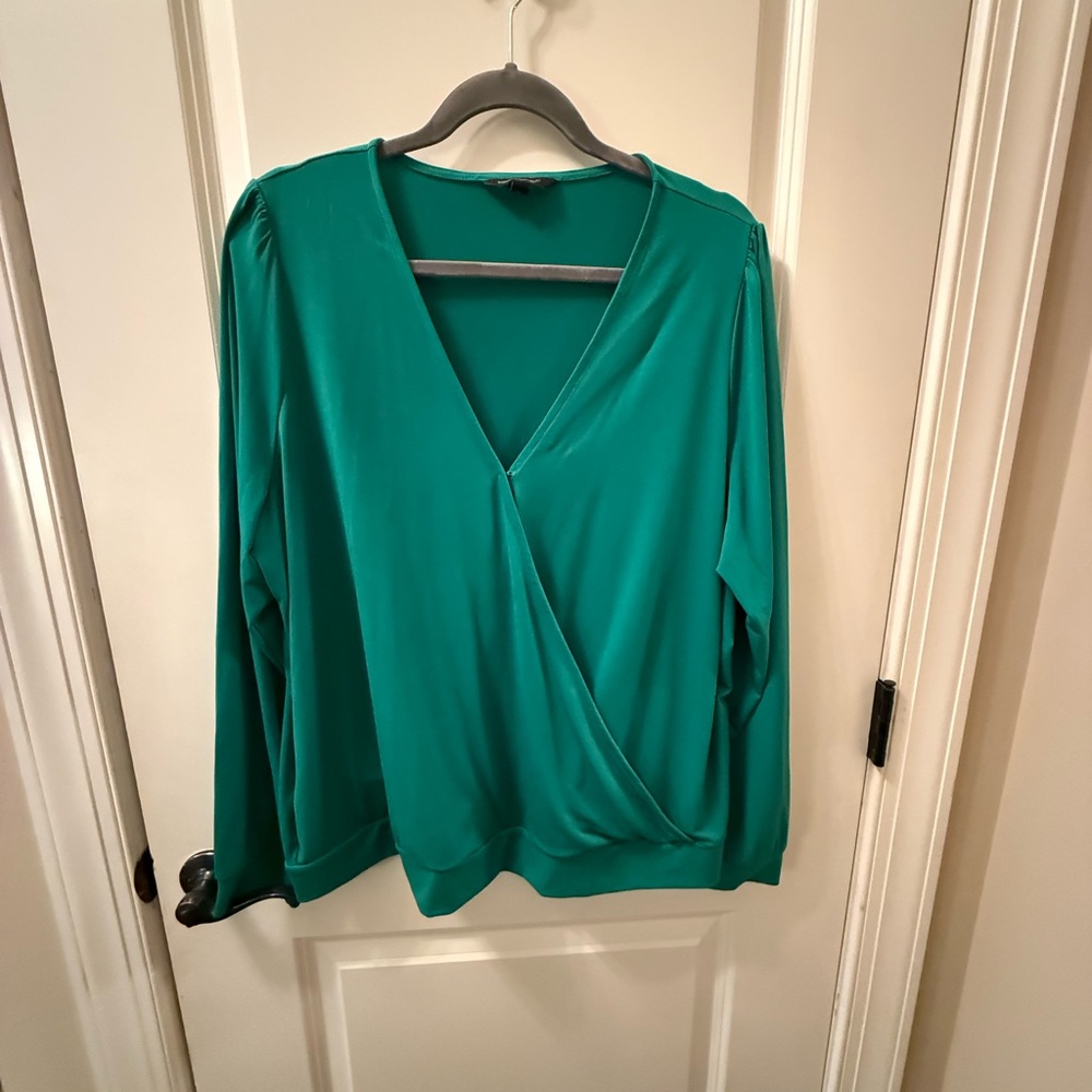 Banana Republic Emerald Green Surplice Long-Sleeve Top
